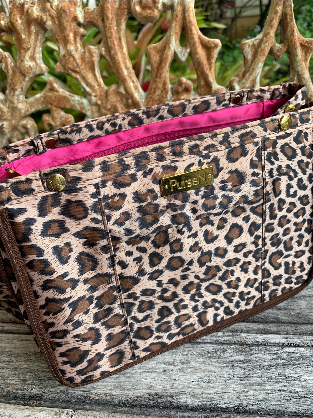 PurseN Leopard Print Cosmetic Organizer in Brown and Black with Gold Accents - Picture 14 of 14